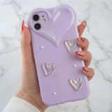 Fibaks Apple iPhone 11 Kılıf Kalpli Inci Desenli Kalp Kamera Tasarımlı Lila Kamera Korumalı Silikon Kapak - Kalp Lila
