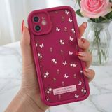 Fibaks Apple iPhone 11 Kılıf Yumuşak Dokulu Kelebek ve Gül Desenli Yumuşak Kamera Korumalı Silikon Kapak - Mürdüm Kelebek