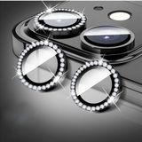 Fibaks Apple iPhone 11 Taşlı Parlak Kamera Lens Koruyucu Cam ve Çerçeve Kamera Koruma Lensi - Siyah