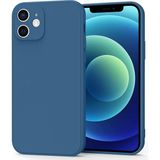 Fibaks Apple iPhone 12 Kılıf Kadife Lansman Soft Yumuşak Liquid Silikon Kamera Korumalı Kapak - Lacivert