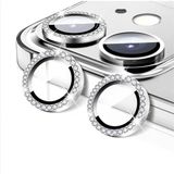 Fibaks Apple iPhone 12 Taşlı Parlak Kamera Lens Koruyucu Cam ve Çerçeve Kamera Koruma Lensi - Gümüş