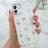 Fibaks Apple iPhone 12/12 Pro Kılıf Fiyonk Desenli Şeffaf Simli Gümüş Kamera Çıkıntılı Parlak Kapak - Şeffaf - Gümüş