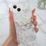 Fibaks Apple iPhone 13 - 14 - 15 Uyumlu Kılıf Tüylü Hologram Kelebek Desenli Darbe Emici Kamera Korumalı Silikon - Gri - Beyaz - iPhone 13/14/15