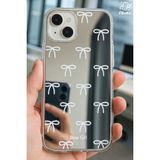 Fibaks Apple iPhone 13 - 14 Uyumlu Kılıf Aynalı Bow Girl Fiyonk Desenli Darbe Emici Silikon Kapak - iPhone 13 / 14 - Gümüş - Gri