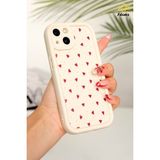 Fibaks Apple iPhone 13 Kılıf Kamera Korumalı Silikon Renkli Kalp Tasarımlı Kamera Korumalı Silikon Kapak - Kırmızı - Bej
