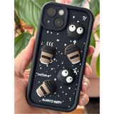 Fibaks Apple iPhone 13 Kılıf Tasarımlı Desenli Kamera Korumalı Coffee Kurabiye Siyah Yumuşak Silikon Kapak - Cute Coffe
