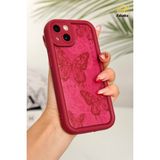 Fibaks Apple iPhone 13 Kılıf Yumuşak Dokulu Kelebek Desenli Yumuşak Kamera Korumalı Mürdüm Silikon Kapak - Koyu Mor