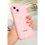 Fibaks Apple iPhone 13 Kılıf Yumuşak Dokulu Papatya Desenli Yumuşak Kamera Korumalı Silikon Kapak - Pembe - Beyaz