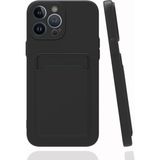 Fibaks Apple iPhone 13 Pro Kılıf Kamera Korumalı Kartlıklı Cüzdanlı Kırmızı Tuşlu Siyah Silikon Kapak
