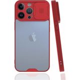 Fibaks Apple iPhone 13 Pro Max Uyumlu Sürgülü Ultra Ince Renkli Kamera Korumalı Koruyucu Kılıf - Kırmızı