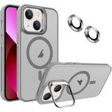 Fibaks Apple iPhone 13 Uyumlu Kılıf Standlı Mat Magsafe Metal Tuşlu Kamera Lens Wonk Kapak - Gri