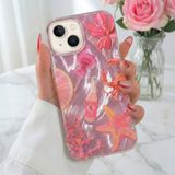Fibaks Apple iPhone 13/14/15 Hologramlı Pembe Yengeç Mercan Desenli Silikon Kılıf Darbe Emici Özellikli