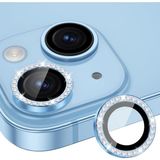 Fibaks Apple iPhone 14 / 14 Plus ve 15 / 15 Plus Parlak Taşlı Kamera Koruma Renkli Lens Koruyucu Temperli Cam - iPhone 14/15 Plus - Mavi