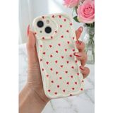 Fibaks Apple iPhone 14 Plus Kılıf Kamera Korumalı Dalga Kenarlı Kırmızı Kalp Desenli Silikon Kapak - Cici Kırmızı