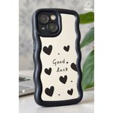 Fibaks Apple iPhone 14 Plus Uyumlu Kılıf Aynalı Kalp Desenli Yumuşak Kenarlı Kamera Korumalı Silikon Kapak - Siyah - Gri