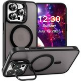 Fibaks Apple iPhone 14 Pro Kılıf Standlı Mat Magsafe Metal Tuşlu Kamera Lens Hediyeli Wonk Kapak - Siyah