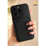 Fibaks Apple iPhone 14 Pro Max Kılıf Kamera Korumalı Kartlıklı Cüzdanlı Kırmızı Tuşlu Siyah Silikon Kapak