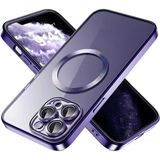 Fibaks Apple iPhone 14 Pro Max Kılıf Logo Gösteren Parlak Kenarlı Kamera Lens Korumalı Şeffaf Omega Silikon Kapak - Derin Mor