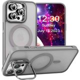 Fibaks Apple iPhone 14 Pro Max Kılıf Standlı Mat Magsafe Metal Tuşlu Kamera Lens Hediyeli Wonk Kapak - Gri
