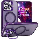 Fibaks Apple iPhone 14 Pro Max Kılıf Standlı Mat Magsafe Metal Tuşlu Kamera Lens Hediyeli Wonk Kapak - Mor