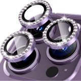 Fibaks Apple iPhone 14 Pro Taşlı Parlak Kamera Lens Koruyucu Cam ve Çerçeve Kamera Koruma Lensi - Derin Mor