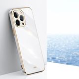 Fibaks Apple iPhone 14 Pro Uyumlu Kılıf Parlak Kenarlı Altın Işlemeli Kamera Korumalı Kapak - Beyaz