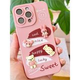 Fibaks Apple iPhone 14 Pro Uyumlu Kılıf Tasarımlı Desenli Kamera Korumalı Tavşan Pembe Yumuşak Silikon Kapak - Cute Sweet