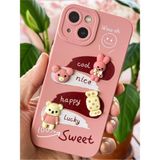 Fibaks Apple iPhone 14/13 Uyumlu Kılıf Tasarımlı Desenli Kamera Korumalı Tavşan Pembe Yumuşak Silikon Kapak - Cute Sweet