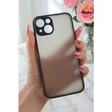 Fibaks Apple iPhone 15 Kılıf Mat Parmak Izi Yapmaz Kamera Korumalı Renkli Tuşlu Sert Silikon - Siyah