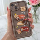 Fibaks Apple iPhone 15 Plus Kılıf Tasarımlı Desenli Kamera Korumalı Ayıcık Kahve Yumuşak Silikon Kapak - Cute Coco