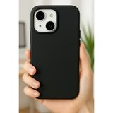 Fibaks Apple iPhone 15 Plus/14 Plus Kılıf Kadife Lansman Soft Yumuşak Liquid Siyah Silikon Kamera Korumalı Kapak