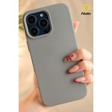 Fibaks Apple iPhone 15 Pro Kadife Lansman Soft Yumuşak Liquid Silikon Kamera Korumalı Kılıf - Titanyum Gri