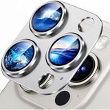 Fibaks Apple iPhone 15 Pro Kamera Lens Koruyucu Metal Çerçeveli Tam Koruma Temperli Cam - Gümüş
