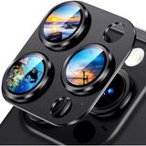 Fibaks Apple iPhone 15 Pro Kamera Lens Koruyucu Metal Çerçeveli Tam Koruma Temperli Cam - Siyah