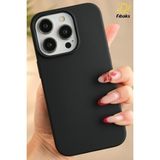 Fibaks Apple iPhone 15 Pro Kılıf Kadife Lansman Soft Yumuşak Liquid Silikon Kamera Korumalı Kapak - Siyah
