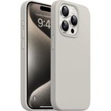 Fibaks Apple iPhone 15 Pro Max Kadife Lansman Soft Yumuşak Liquid Silikon Kamera Korumalı Kılıf - Titanyum Gri