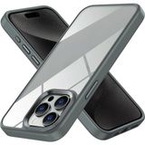 Fibaks Apple iPhone 15 Pro Max Kamera Çıkıntılı Kenarı Renkli Arkası Şeffaf Hassas Butonlu Kılıf - Titanyum Gri