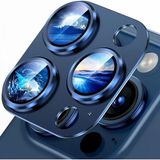 Fibaks Apple iPhone 15 Pro Max Kamera Lens Koruyucu Metal Çerçeveli Tam Koruma Temperli Cam - Lacivert