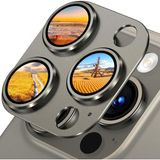 Fibaks Apple iPhone 15 Pro Max Kamera Lens Koruyucu Metal Çerçeveli Tam Koruma Temperli Cam - Titanyum Gri