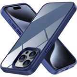 Fibaks Apple iPhone 15 Pro Max Kılıf Kamera Çıkıntılı Kenarı Renkli Arkası Şeffaf Hassas Butonlu Kapak - Lacivert