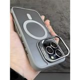 Fibaks Apple iPhone 15 Pro Max Kılıf Standlı Mat Magsafe Metal Tuşlu Kamera Lens Hediyeli Wonk Kapak - Gri