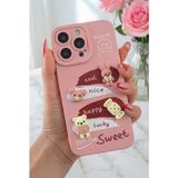 Fibaks Apple iPhone 15 Pro Max Uyumlu Kılıf Tasarımlı Desenli Kamera Korumalı Tavşan Pembe Yumuşak Silikon Kapak - Cute Sweet
