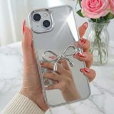 Fibaks Apple iPhone 15/14/13 Kılıf Aynalı Gümüş 3D Fiyonk Desenli Darbe Emici Silikon Kapak - Açık Gümüş