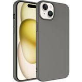 Fibaks Apple iPhone 15/14/13 Kılıf Kadife Lansman Soft Yumuşak Liquid Silikon Kamera Korumalı Kapak - Koyu Gri