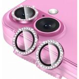 Fibaks Apple iPhone 16 Kamera Koruma Parlak Renkli Taşlı Lens Koruyucu Temperli Cam Koruma - Pembe