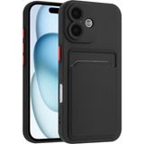 Fibaks Apple iPhone 16 Kılıf Kamera Korumalı Kartlıklı Cüzdanlı Kırmızı Tuşlu Siyah Silikon Kapak