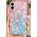 Fibaks Apple iPhone 16 Kılıf Parlak Fiyonk Desenli Darbe Emici Kamera Çıkıntılı Renkli Silikon Kapak - Mor - Mavi