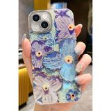 Fibaks Apple iPhone 16 Kılıf Renk Değiştiren Taşlı Kamera Lens Korumalı Mavi Çiçek Desenli Darbe Emici Kapak