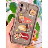 Fibaks Apple iPhone 16 Kılıf Tasarımlı Desenli Kamera Korumalı Ayıcık Kahve Renkli Yumuşak Silikon Kap - Cute Coco