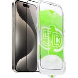 Fibaks Apple iPhone 16 Plus Kolay Uygulama Aparatlı Siyah Çerçeveli Tam Kapatan Cam Ekran Koruyucu - Şeffaf